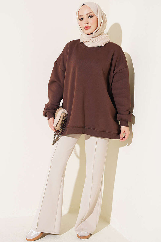 Oversized Tunika Mit Tiefer Schulter In Kaffee