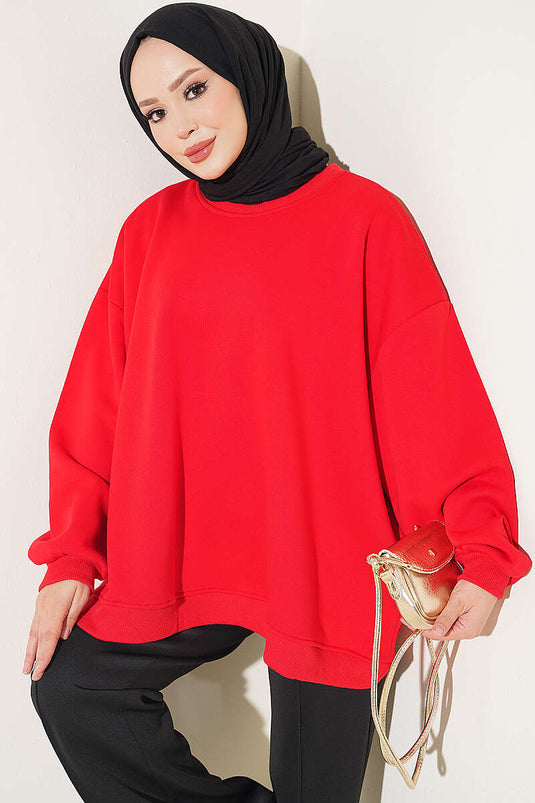 Tunique Rouge Oversize À Épaules Basses