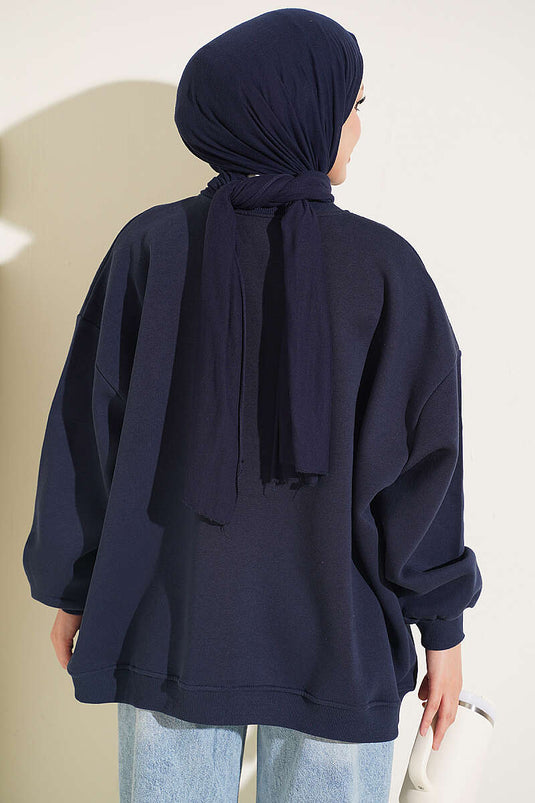 Oversized Marineblaues Tunika Mit Tiefer Schulter