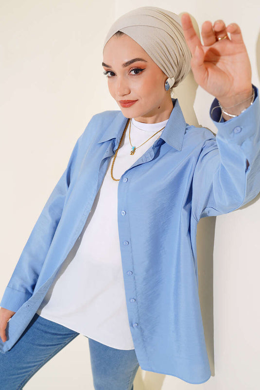 Oversize Neck Buttoned Shirt Blue