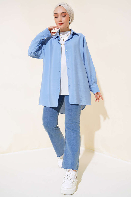 Oversize Neck Buttoned Shirt Blue