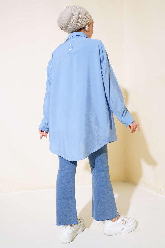 Oversize Neck Buttoned Shirt Blue