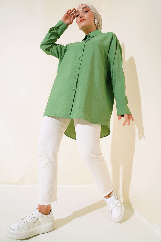 Oversize Neck Buttoned Shirt Green