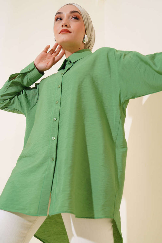 Oversize Neck Buttoned Shirt Green