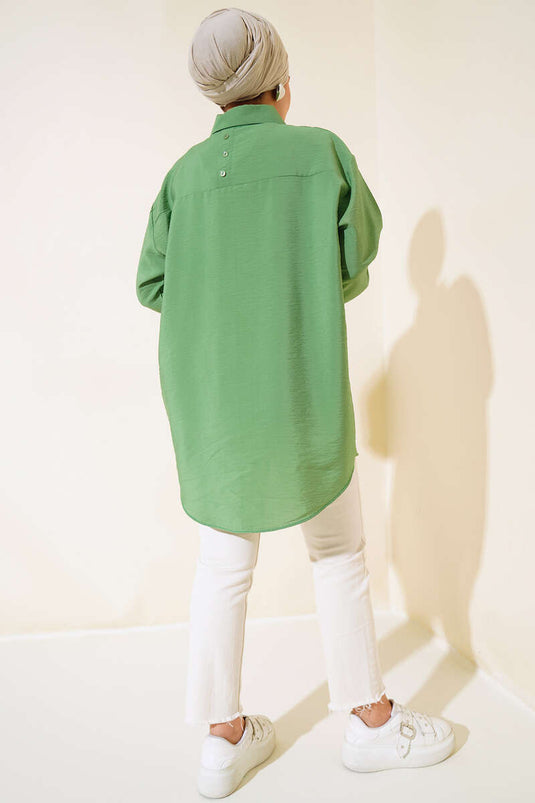 Oversize Neck Buttoned Shirt Green