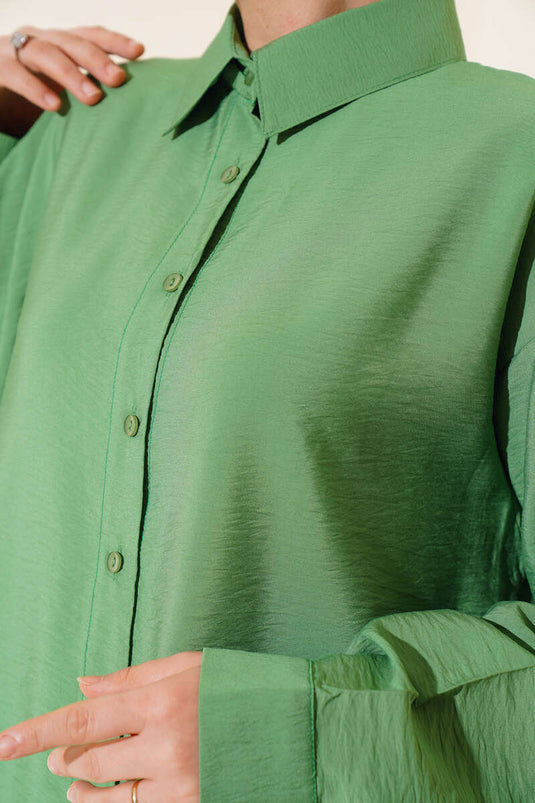 Oversize Neck Buttoned Shirt Green