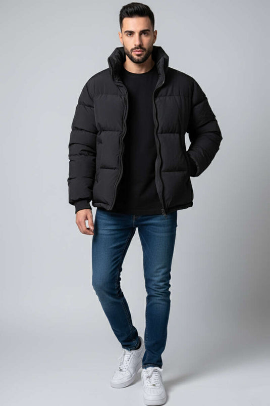 Herren-Oversize-Steppjacke, Schwarz