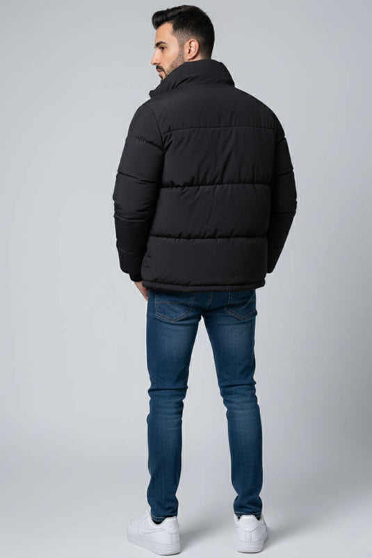 Herren-Oversize-Steppjacke, Schwarz