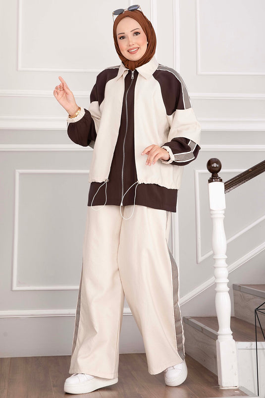 Ensemble Sportif Oversize Avec Fermeture En Beige