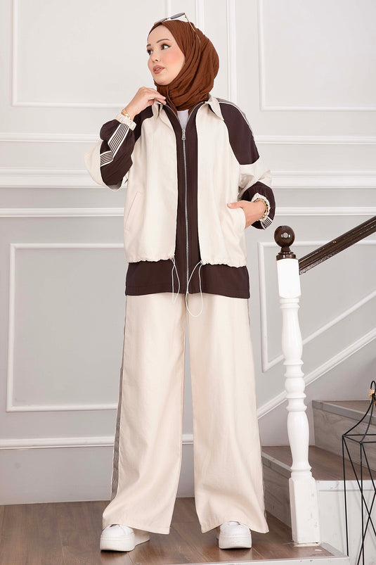 Ensemble Sportif Oversize Avec Fermeture En Beige
