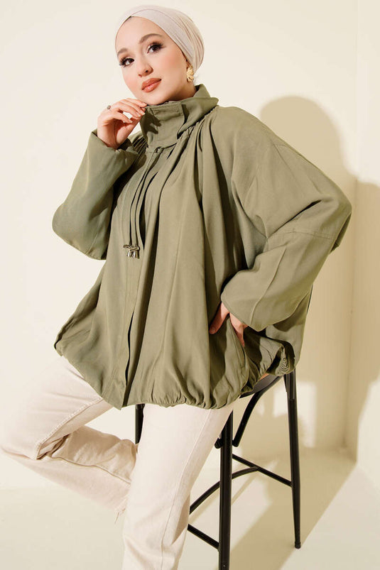 Oversize Zip-Up Jacket, Khaki