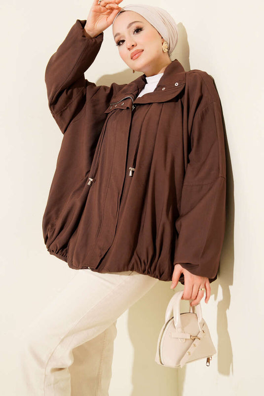 Oversize Zip-Up Jacket, Brown