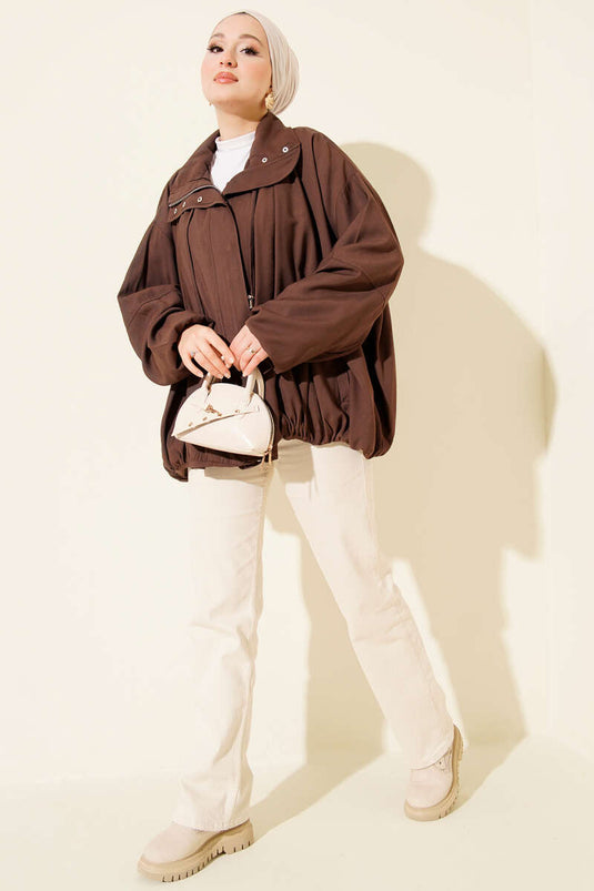 Oversize Zip-Up Jacket, Brown