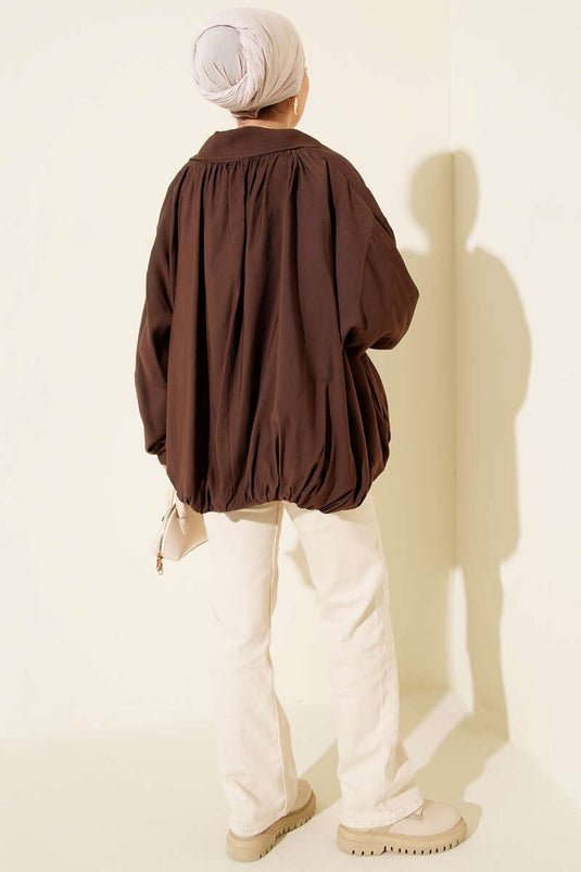 Oversize Zip-Up Jacket, Brown