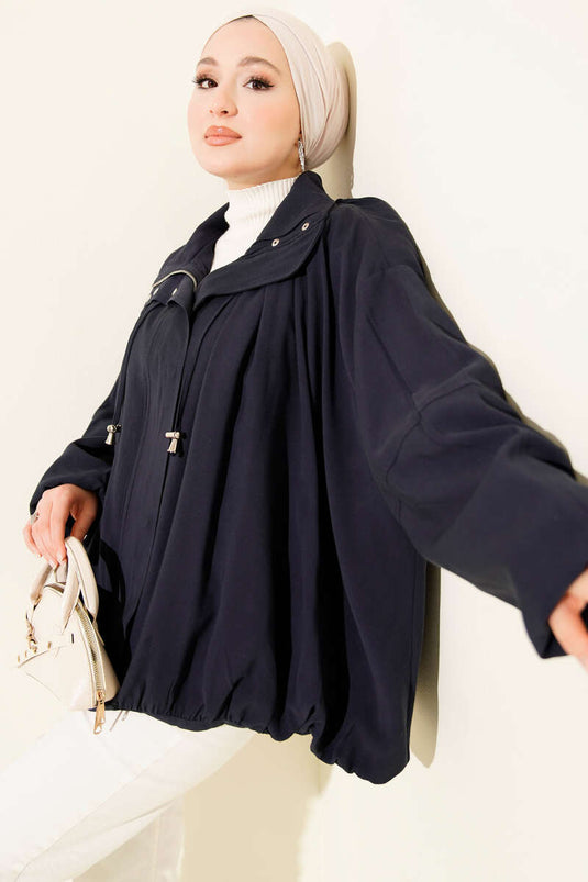 Oversize Zip-Up Jacket, Navy Blue