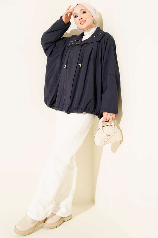 Oversize Zip-Up Jacket, Navy Blue