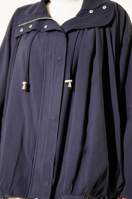 Oversize Zip-Up Jacket, Navy Blue