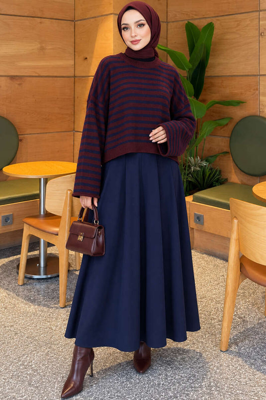 Oversized Burgunder Streifen Strickpullover
