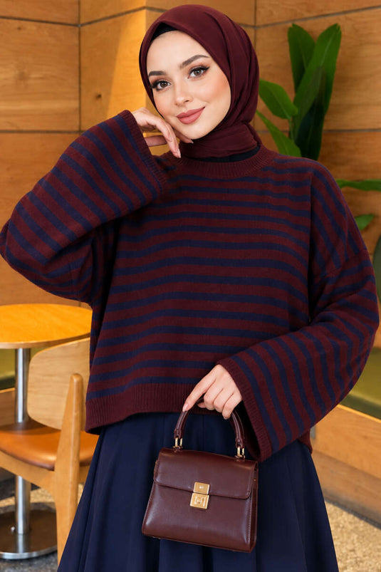 Oversized Burgunder Streifen Strickpullover