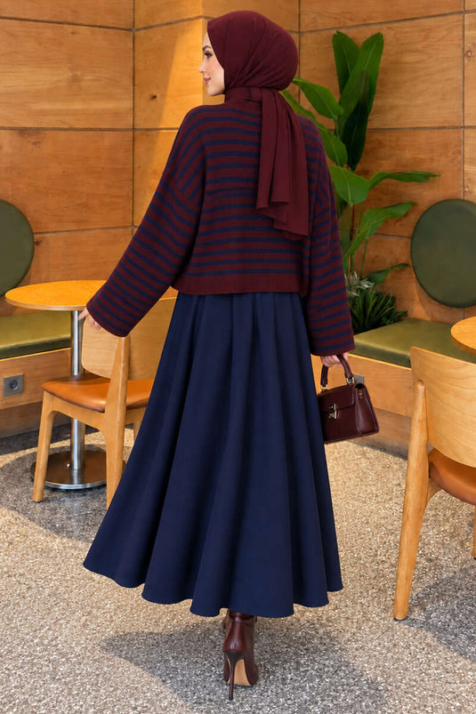 Oversized Burgunder Streifen Strickpullover