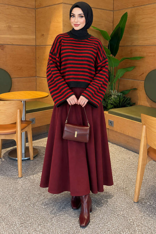 Oversized Slim Striped Knit Sweater Smoke Grey