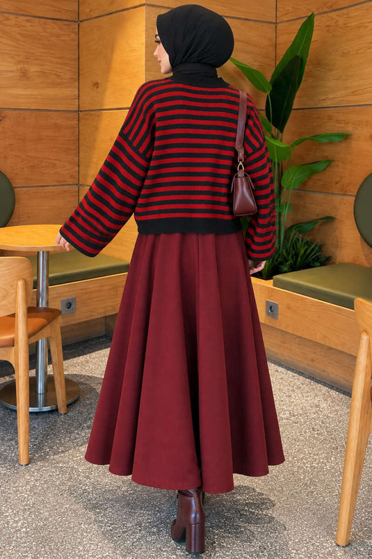 Oversized Slim Striped Knit Sweater Smoke Grey
