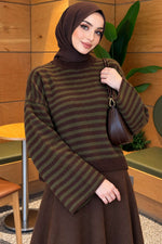 Pull En Maille Oversize À Fines Rayures Marron