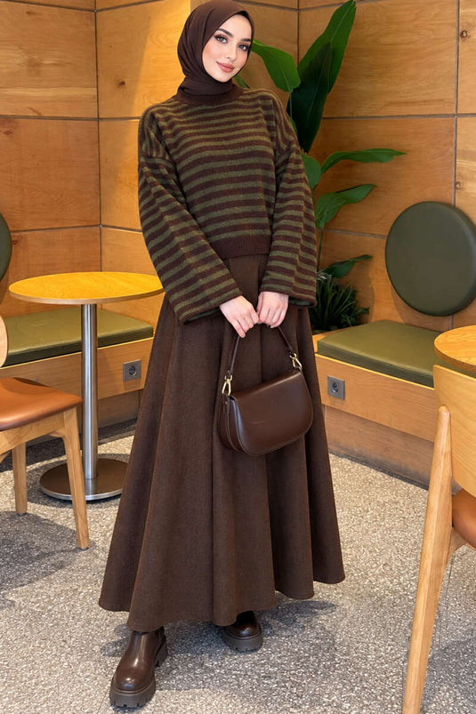 Oversized Thin Striped Knit Sweater Coffee