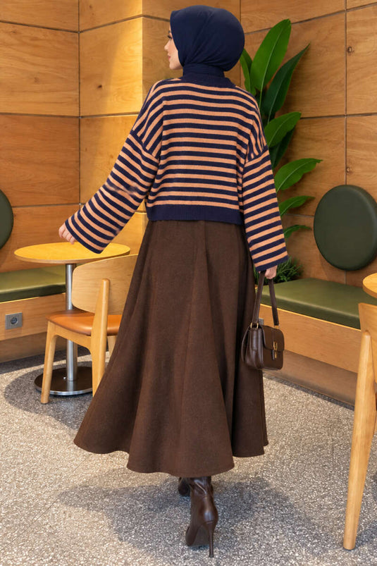 Oversized Thin Striped Knit Sweater Navy