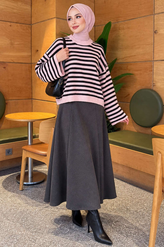 Oversized Thin Striped Knit Sweater Black