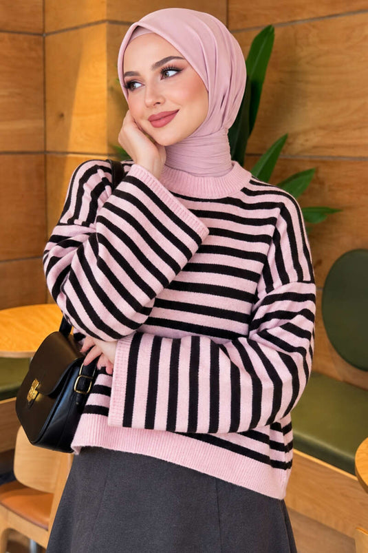 Oversized Thin Striped Knit Sweater Black