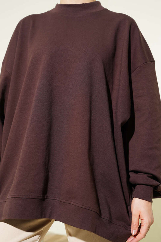 Oversized Interlock Basic Tunic Brown