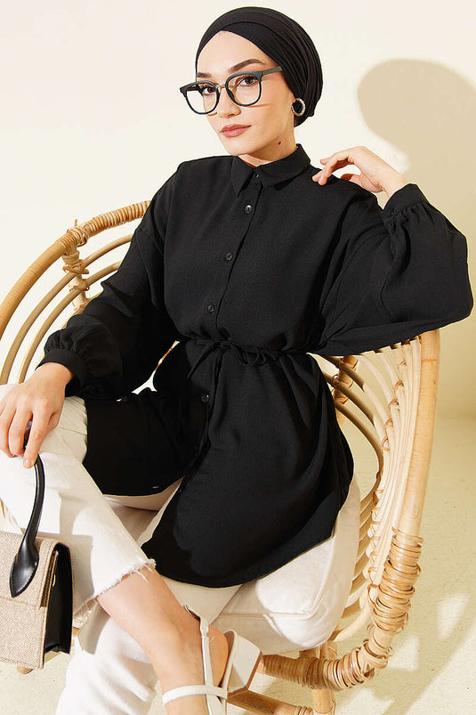 Chemise oversize ceinturée en corde noire