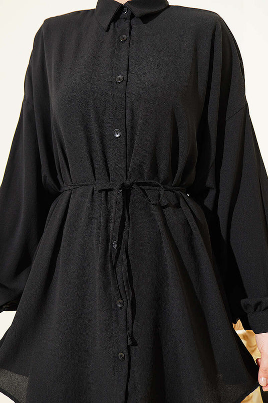 Chemise oversize ceinturée en corde noire