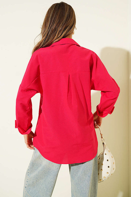 Oversize Kalıp Basic Gömlek Alizarin