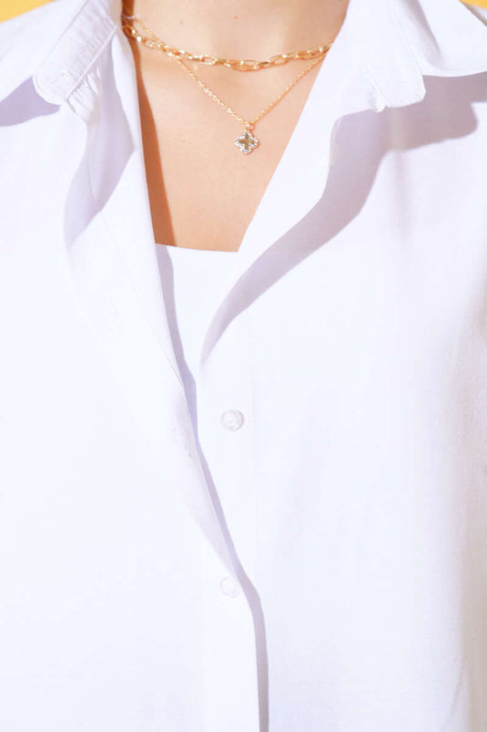 Oversize Kalıp Basic Gömlek Beyaz