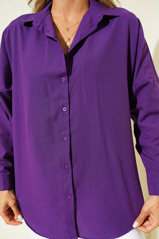 Oversize Kalıp Basic Gömlek Mor
