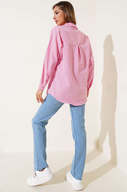 Oversize Kalıp Basic Gömlek Pembe