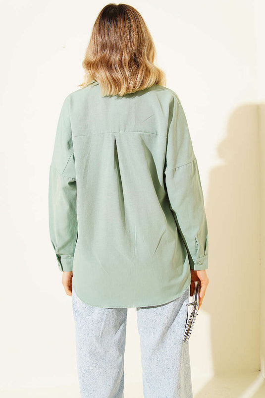 Oversized Fit Basic Shirt in Persian Green