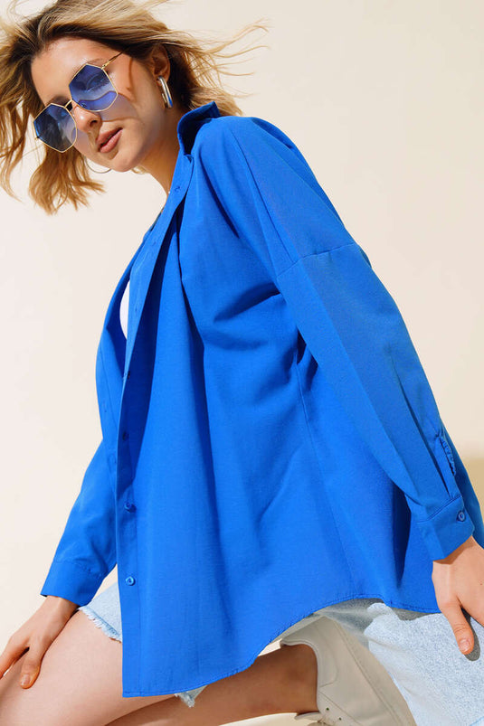 Oversize Kalıp Basic Gömlek Saks