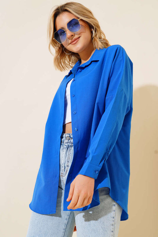 Oversize Kalıp Basic Gömlek Saks