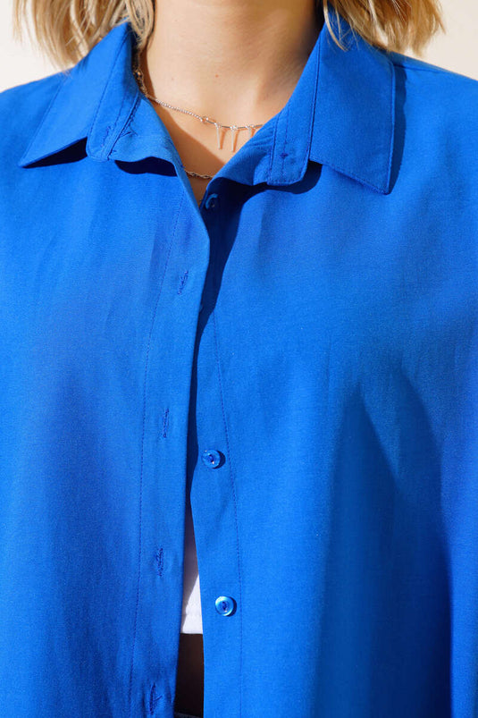 Oversize Kalıp Basic Gömlek Saks