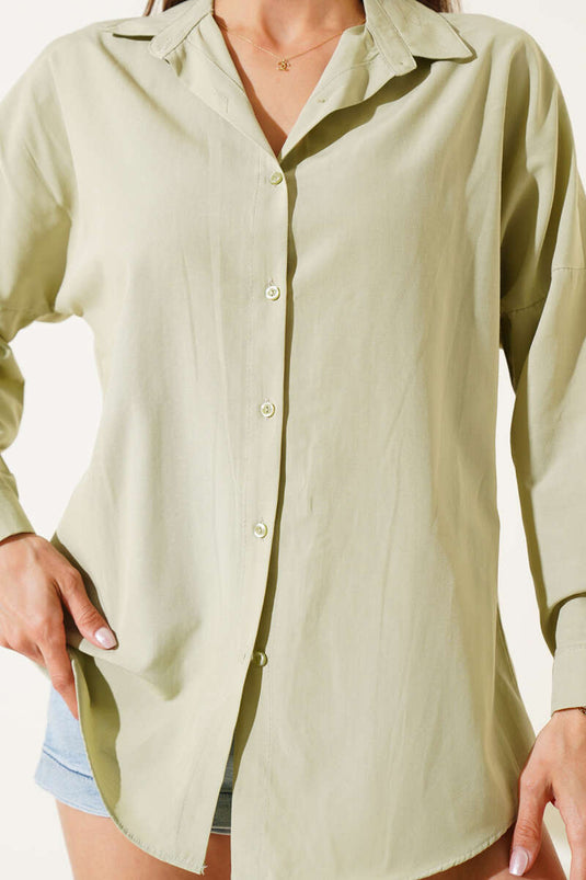 Oversize Kalıp Basic Gömlek Zeytin Yeşili