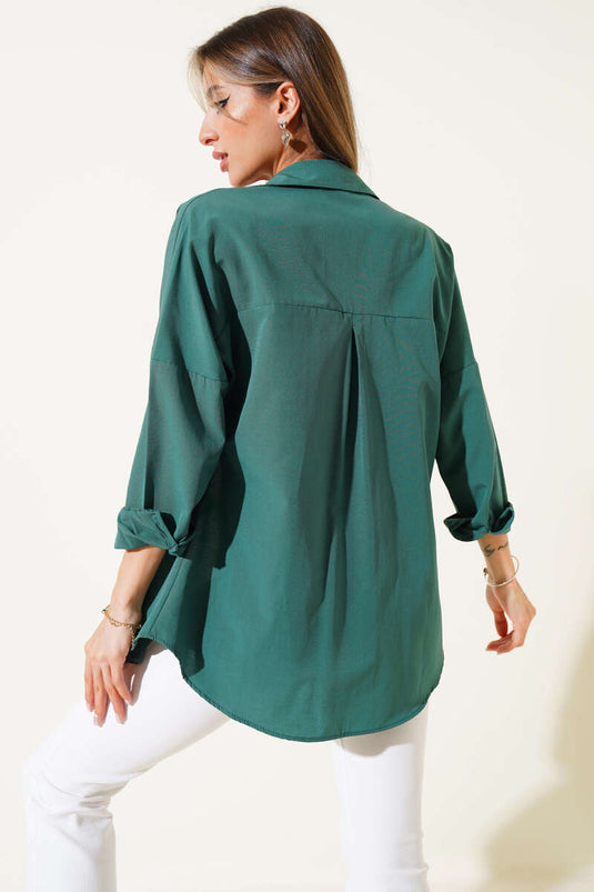 Oversize Kalıp Basic Gömlek Zümrüt