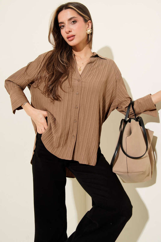Oversize Krinkıl Gömlek Kahve