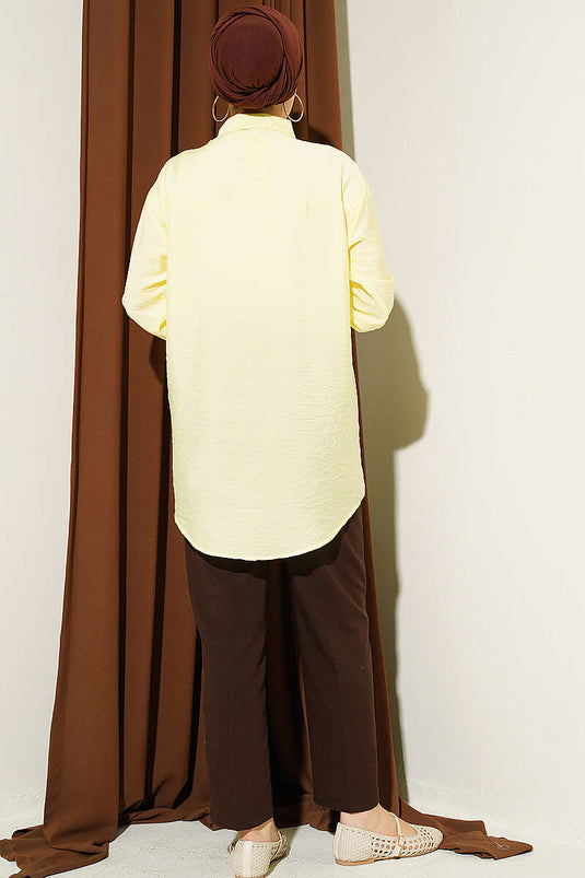 Oversize Manşet Düğmeli Gömlek Sarı