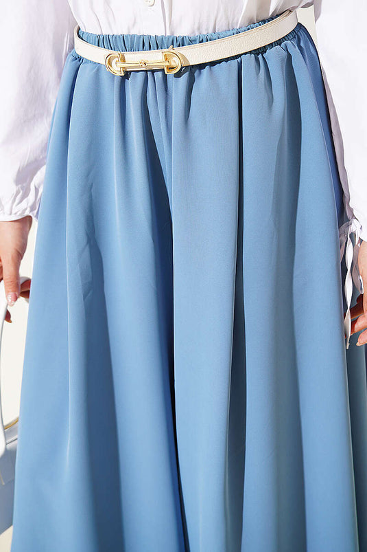 Oversize Paçalı Bel Lastikli Pantolon Mavi