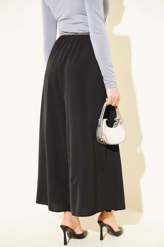 Oversize Paçalı Bel Lastikli Pantolon Siyah