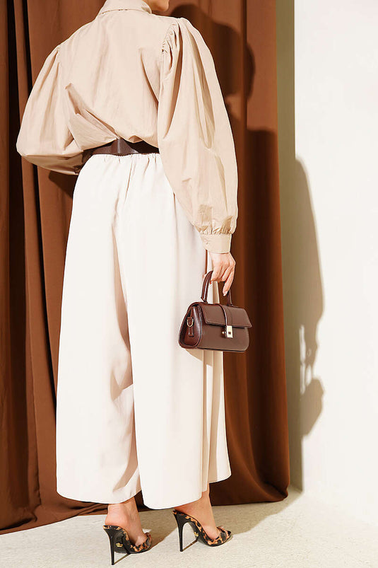 Oversize Paçalı Bel Lastikli Pantolon Taş