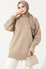Tunique Tricot Oversize À Rayures Beige